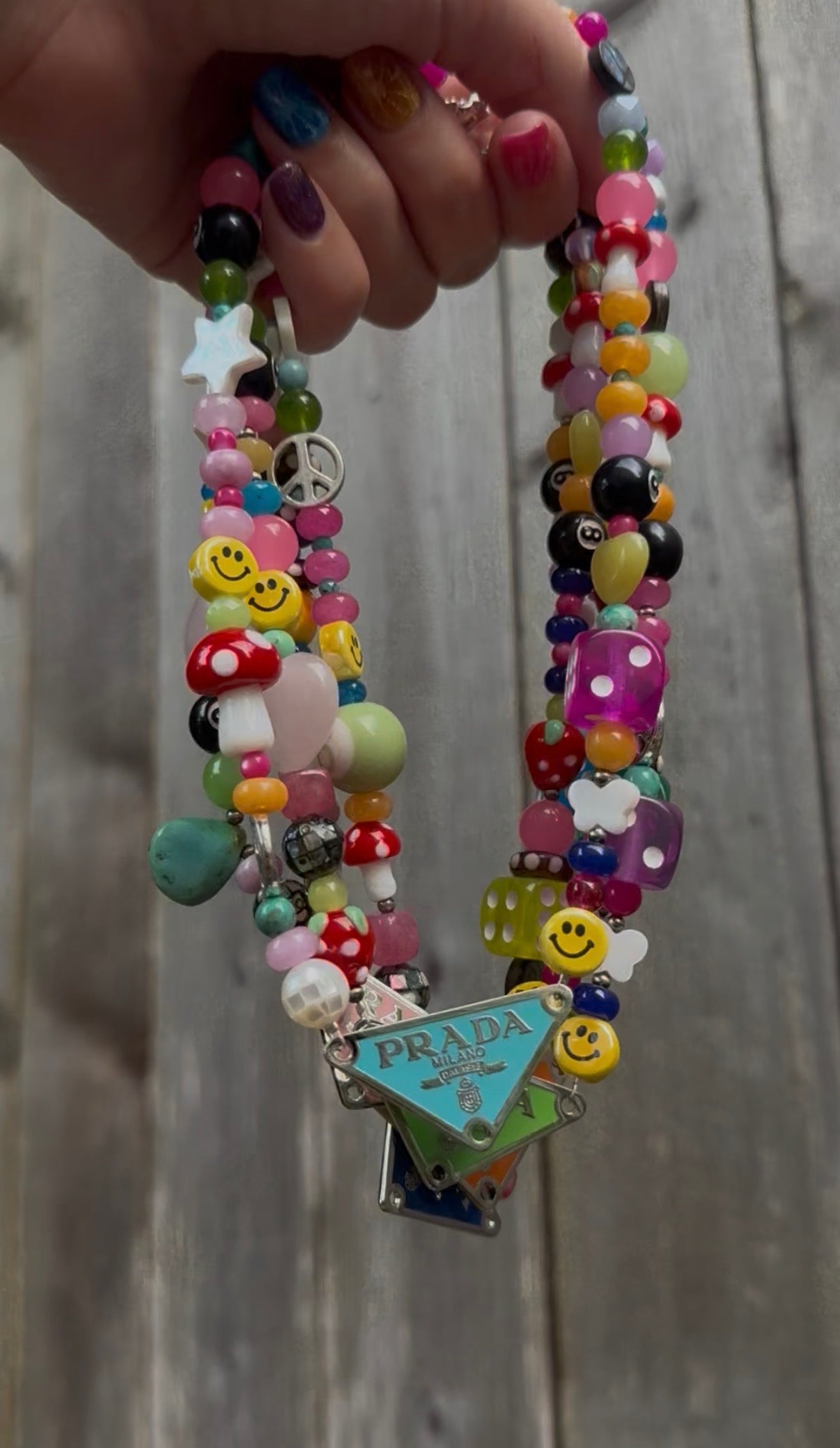 Funky Fun Prada Plate Beaded Necklace