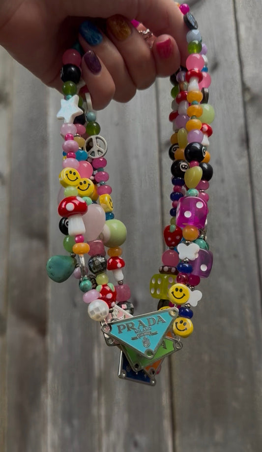 Funky Fun Prada Plate Beaded Necklace