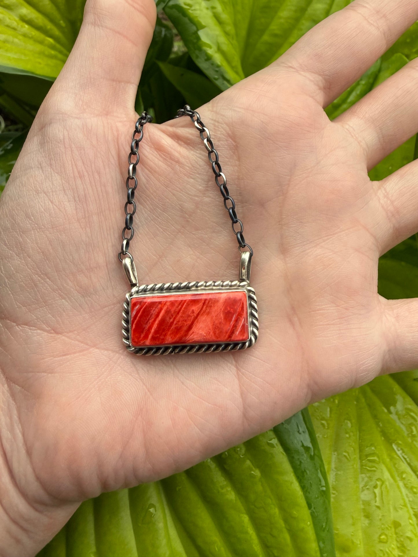 Native Mine 8 or Red Spiny Bar Sterling Silver Necklace