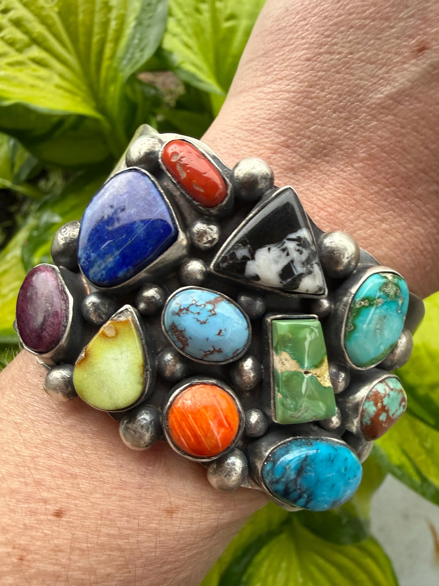 Native Navajo Multi Stone Sterling Silver Statement Cuff Chimney Butte