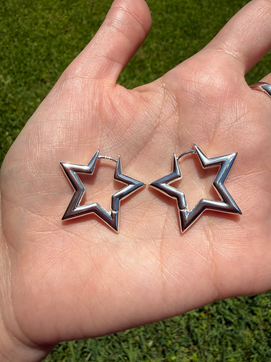 Star Sterling Silver Hoop Style Earrings