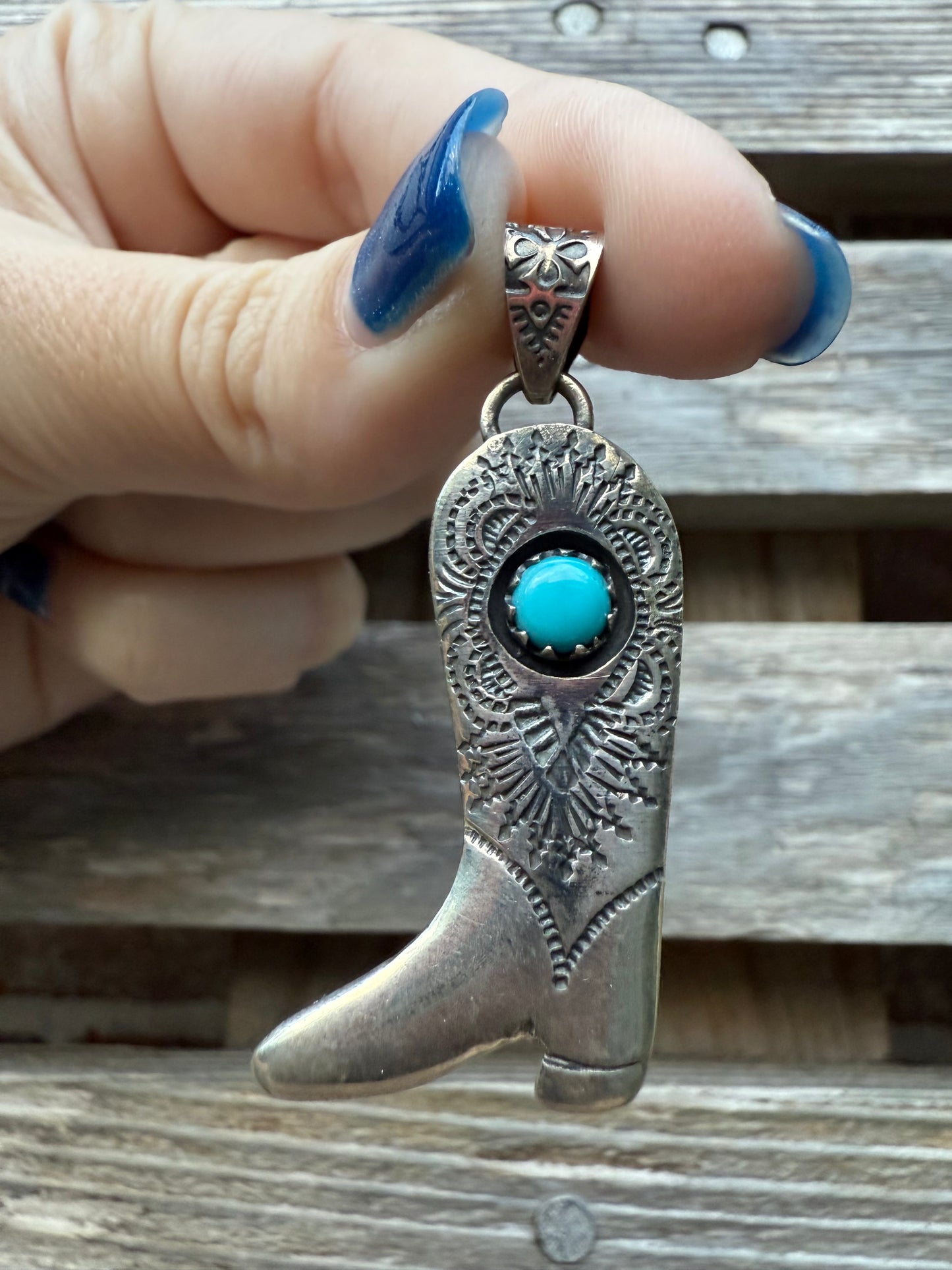 Cowboy Boot and Turquoise Sterling Silver Pendant