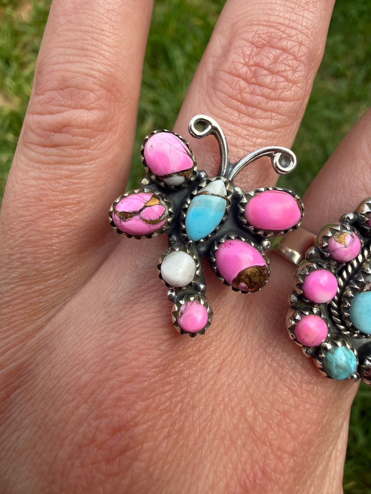 Cotton Candy Turquoise Cute Sterling Silver Cluster Ring