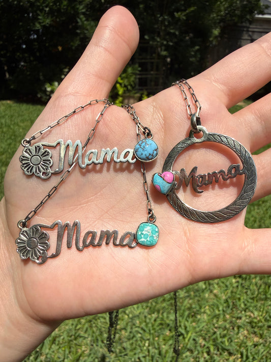 Mama Turquoise Sterling Silver Plate Necklace
