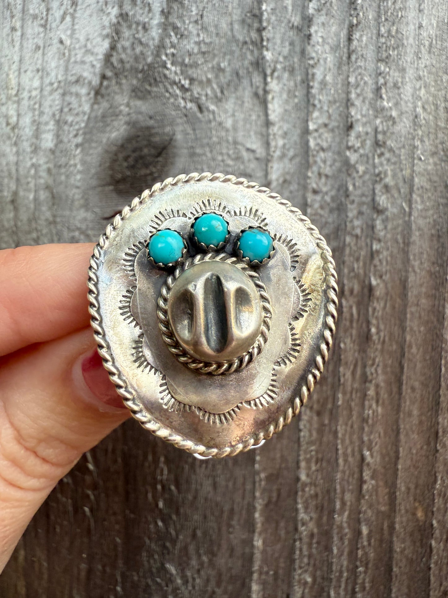 Navajo Turquoise Cowboy Hat Sterling Silver Pendant or Ring