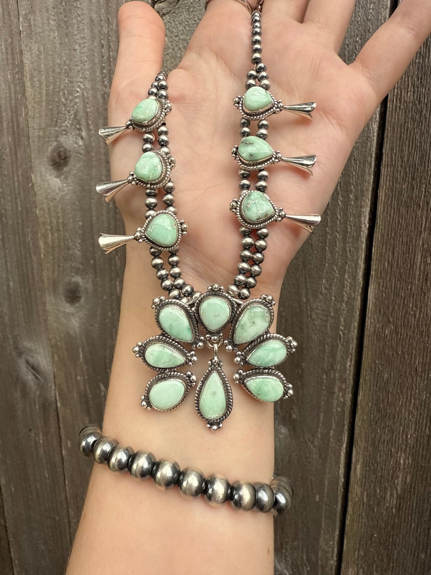 Squash Blossom Premium Turquoise Sterling Silver Desert Pearl Necklace