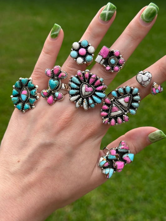 Cotton Candy Turquoise Statement Adjustable Rings