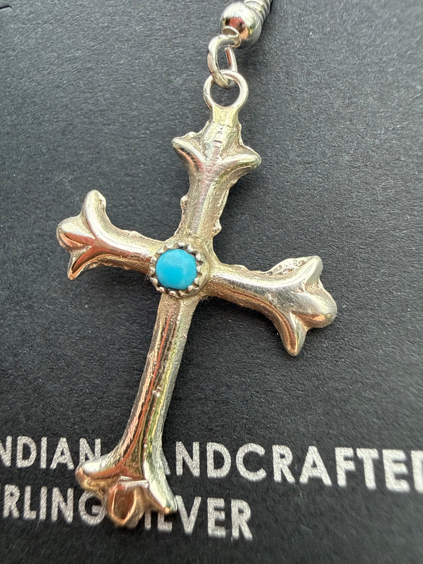 Navajo Turquoise Cross Sterling Silver Dangle Earrings