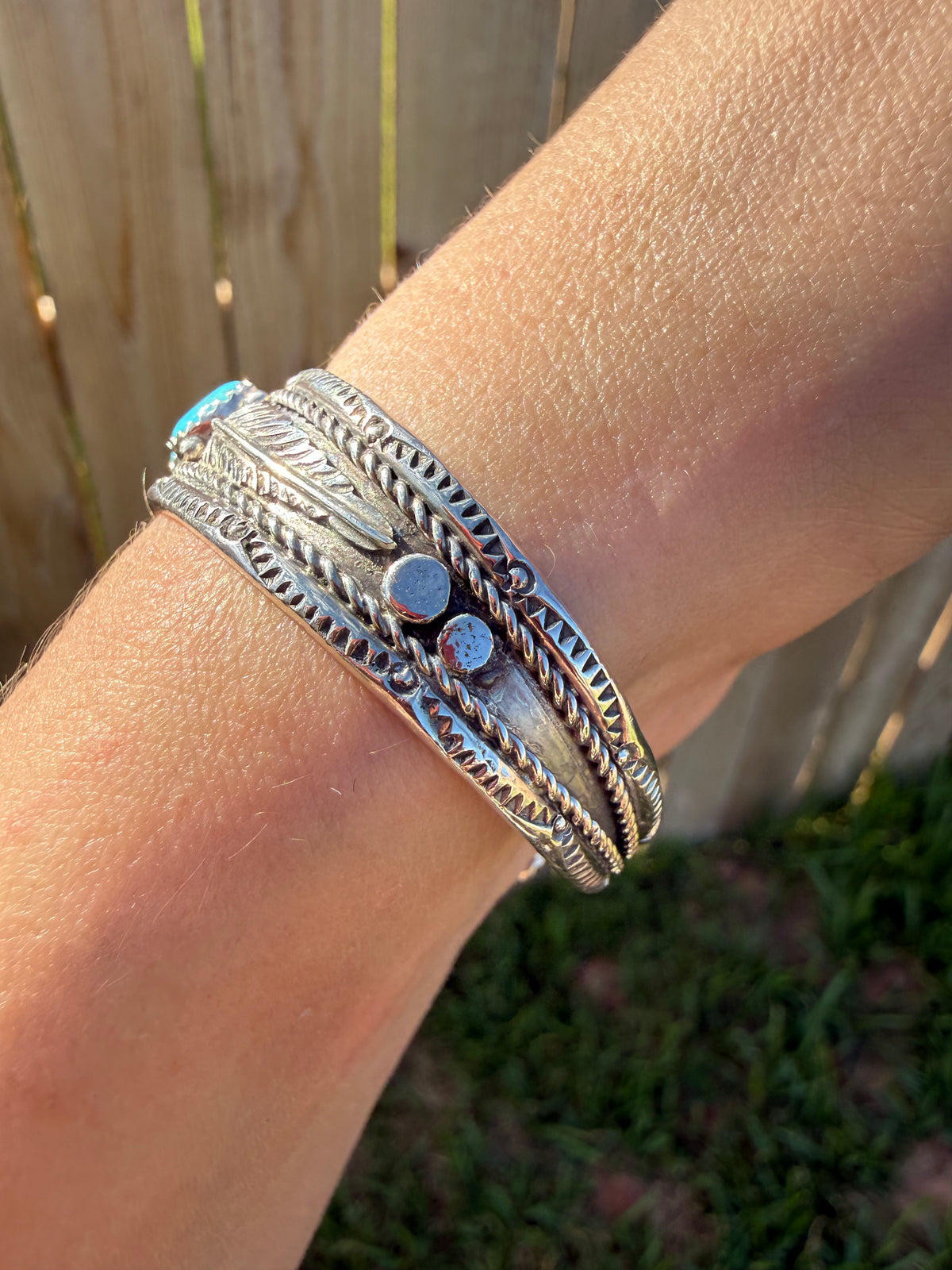 Navajo 5 Stone Thick Silver Detail Accented Sterling Silver Cuff Bracelet