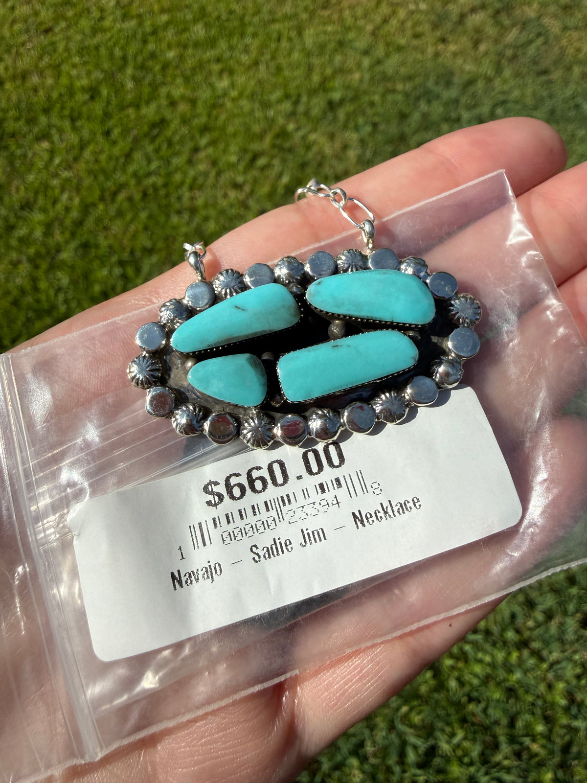 Navajo Turquoise 4 Stone Oval Cluster Sterling Silver Necklace