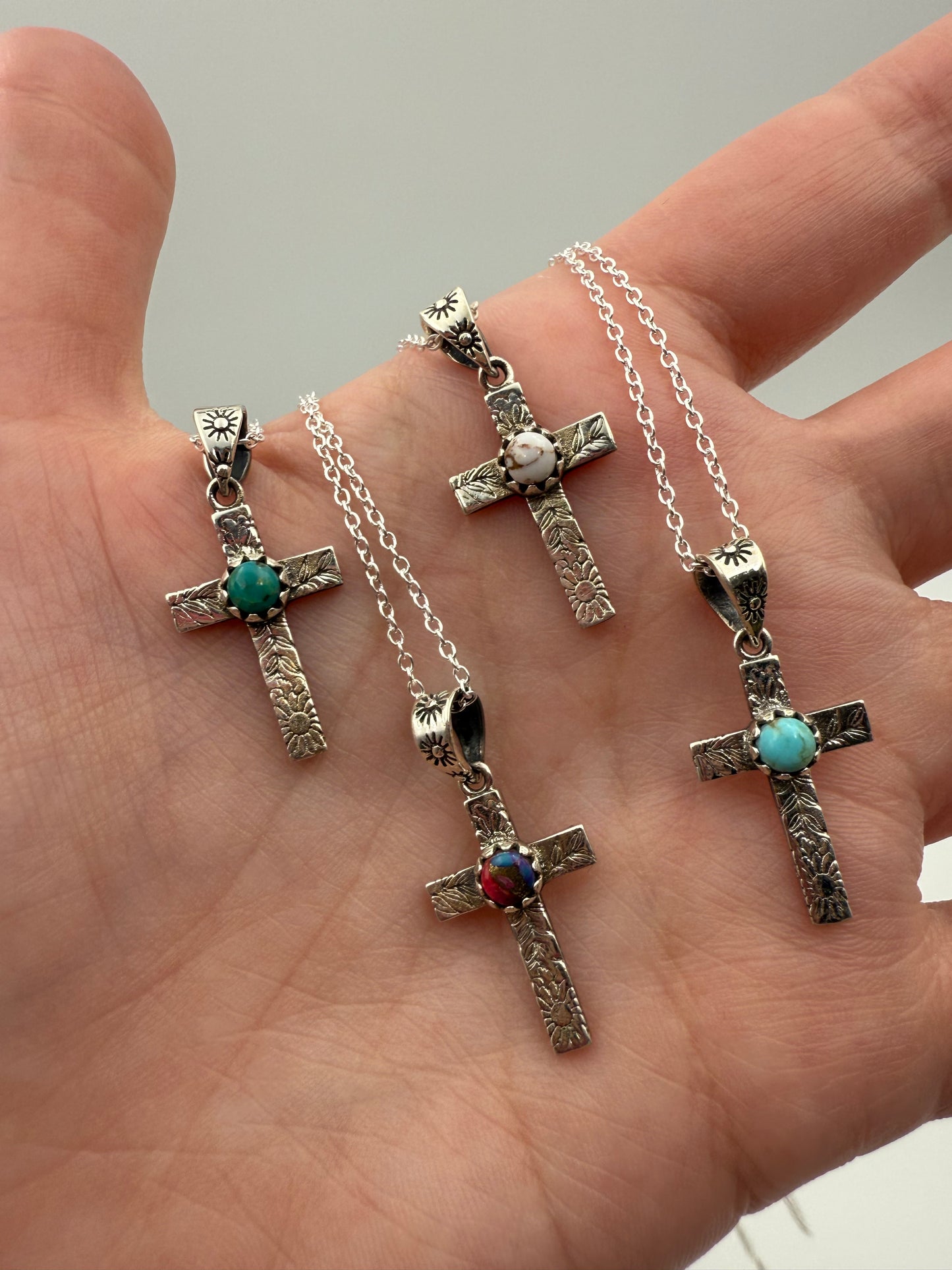 Cross Turquoise and Stone Accent Sterling Silver Necklace