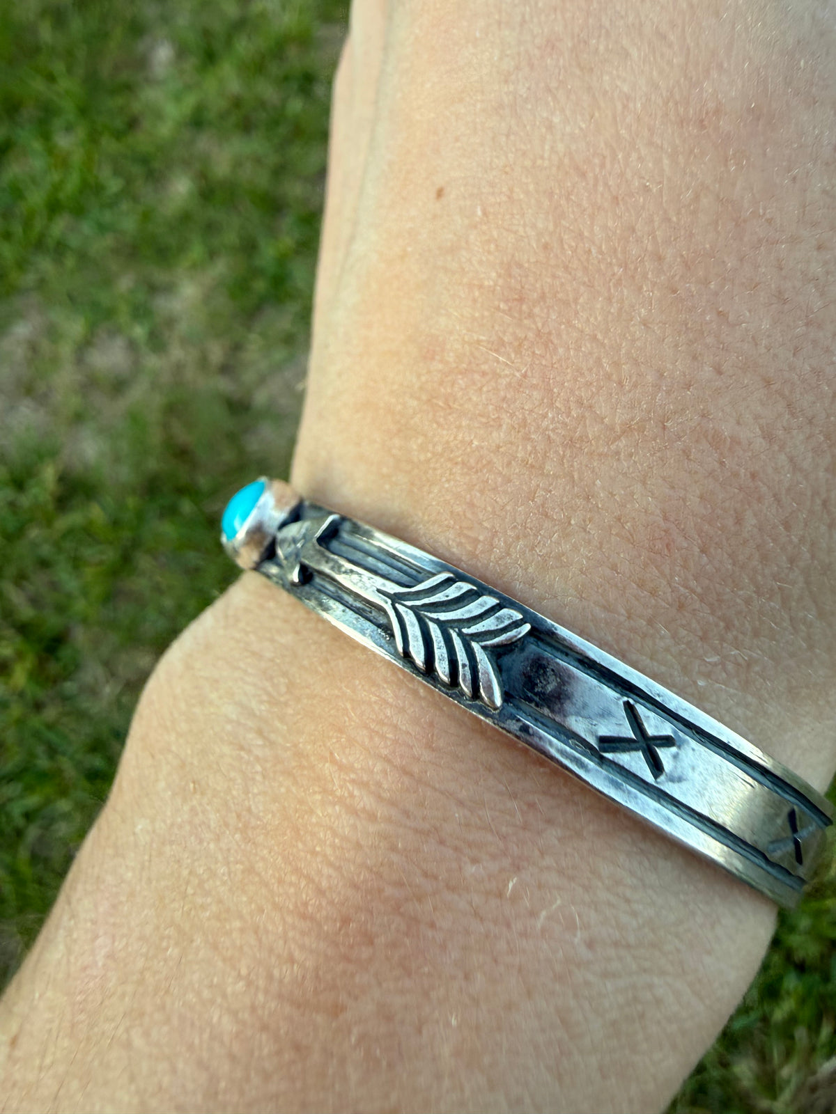 Navajo Turquoise Arrow Sterling Silver Cuff Bracelet