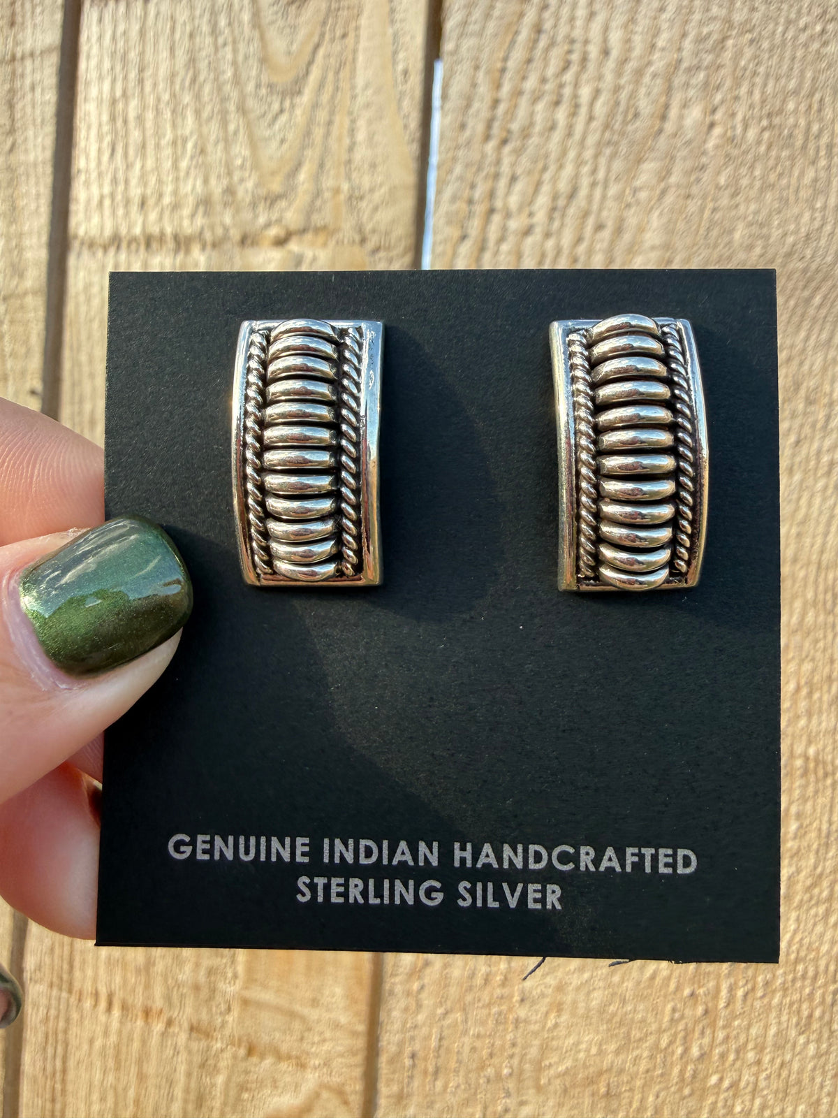 Navajo Full Sterling Silver Bar Earrings by Thomas Charley
