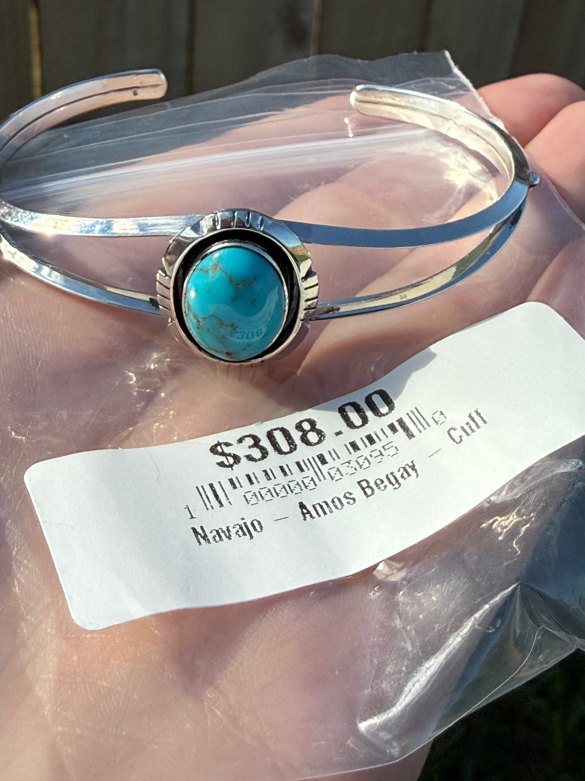 Navajo 1 Stone Daily Sterling Silver Handmade Cuff Bracelet by Amos Begay