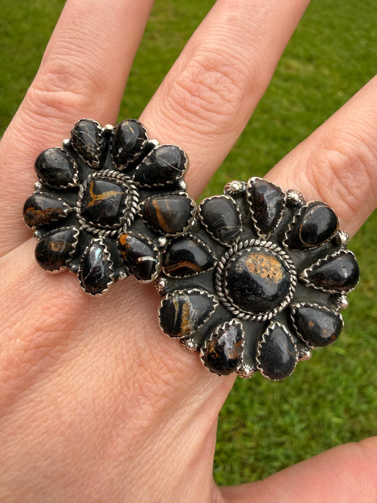 Blackjack Turquoise Full Flower Sterling Silver Adjustable Ring