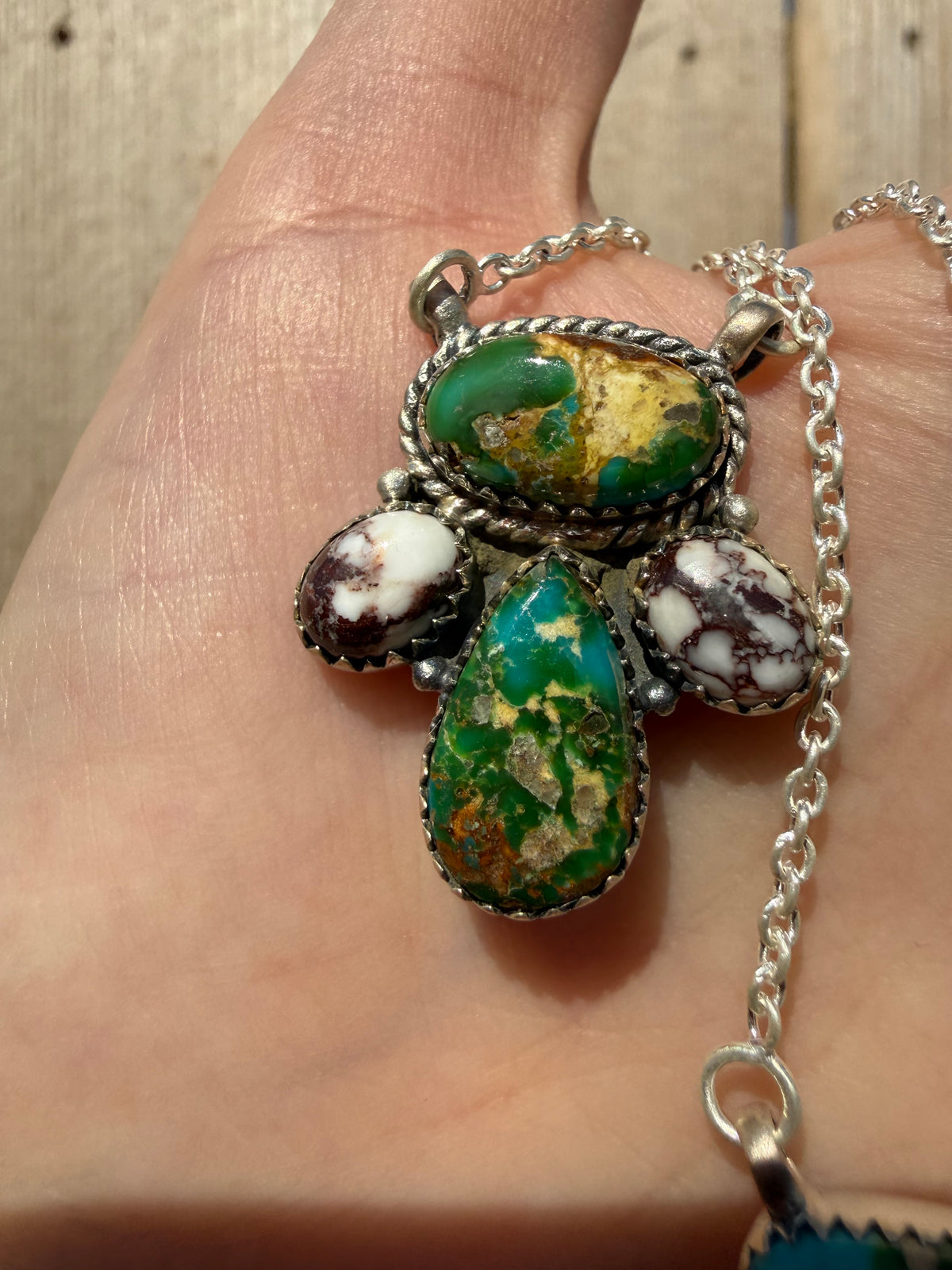 Sonoran Gold Turquoise and Wild Horse Cluster Sterling Silver Necklace