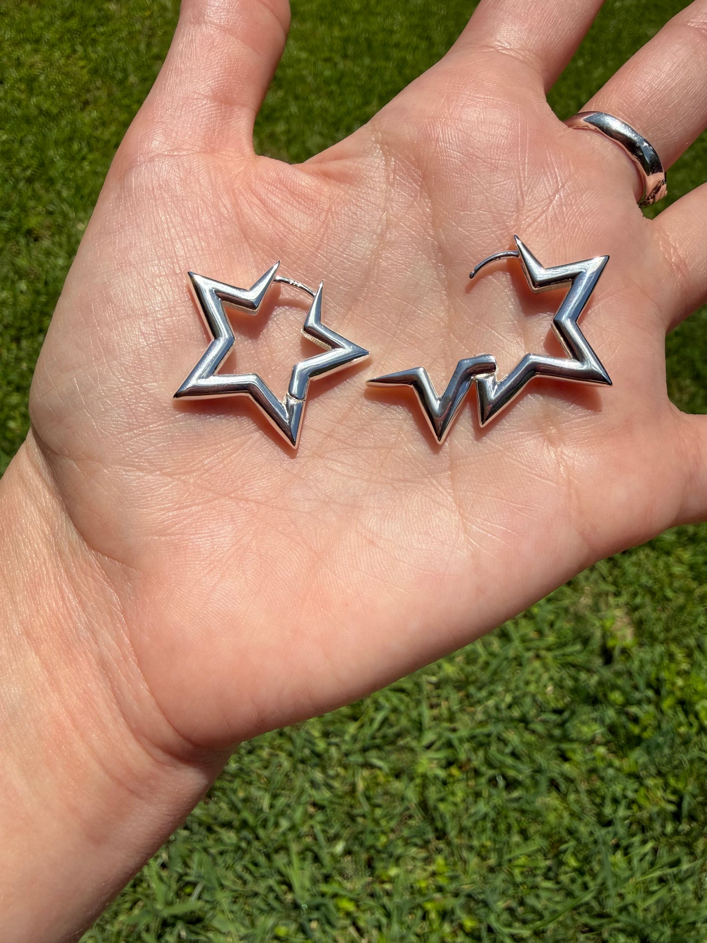 Star Sterling Silver Hypoallergenic Hoop Style Earrings