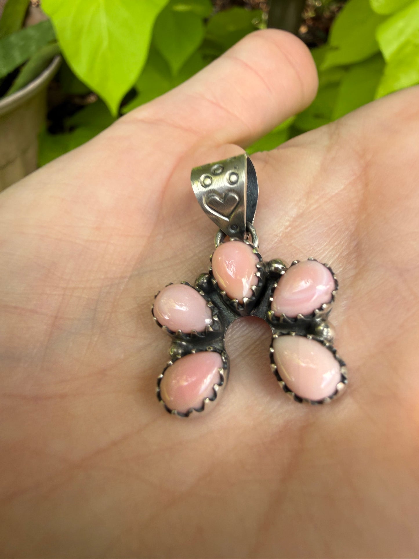 Pink Conch Mini Naja Pendant with Heart Sterling Silver Bail Pendant