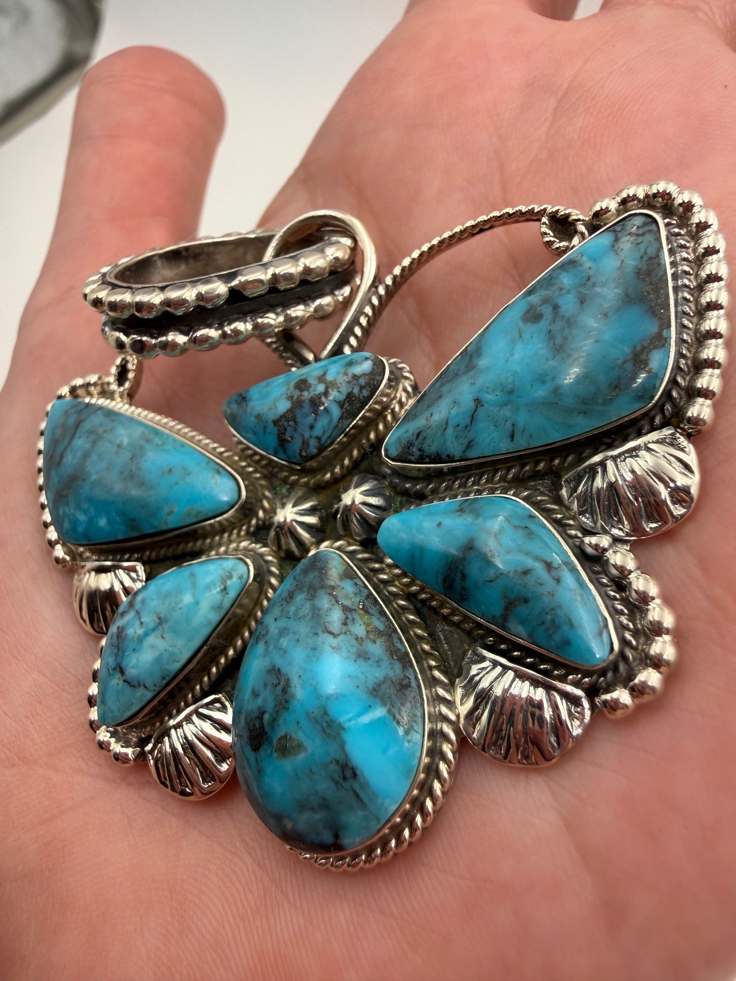 Native Turquoise Butterfly Statement Sterling Silver Pendant
