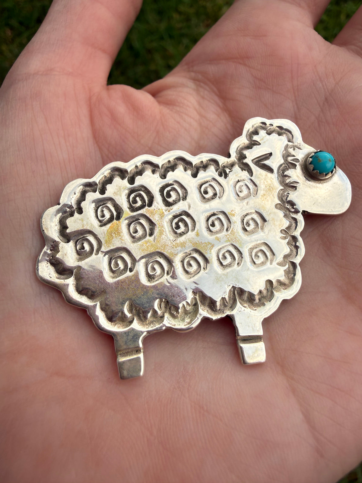 Navajo Turquoise Sheep Sterling Silver Pin