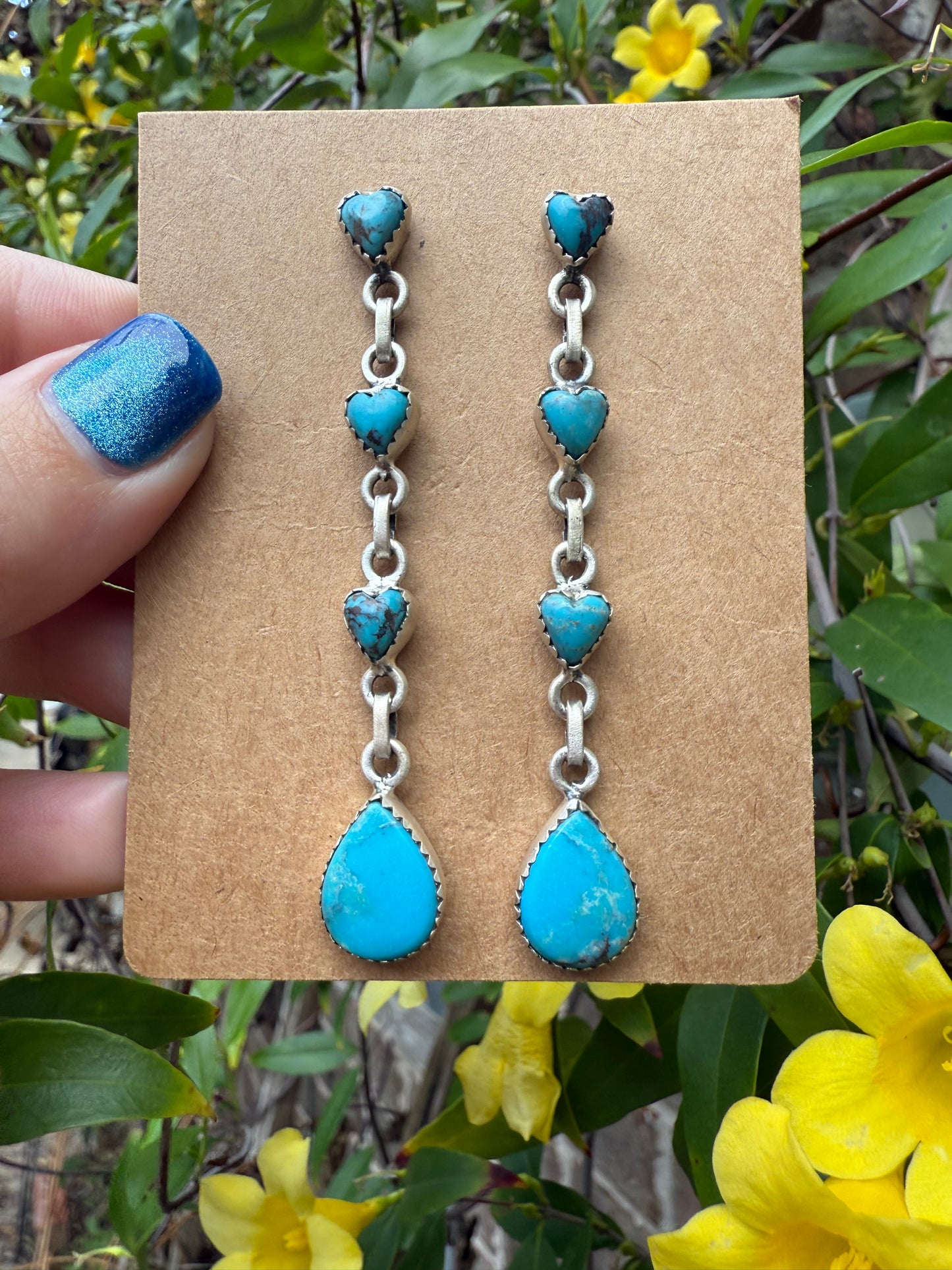 Turquoise Heart Dangle Sterling Silver Drop Earrings