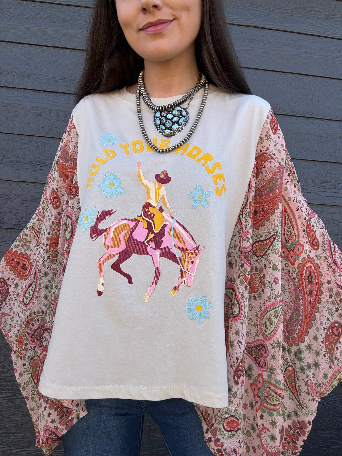 Hold Your Horses Kaftan Graphic Flowy Shirt