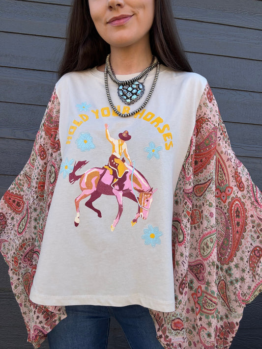Hold Your Horses Kaftan Graphic Flowy Shirt