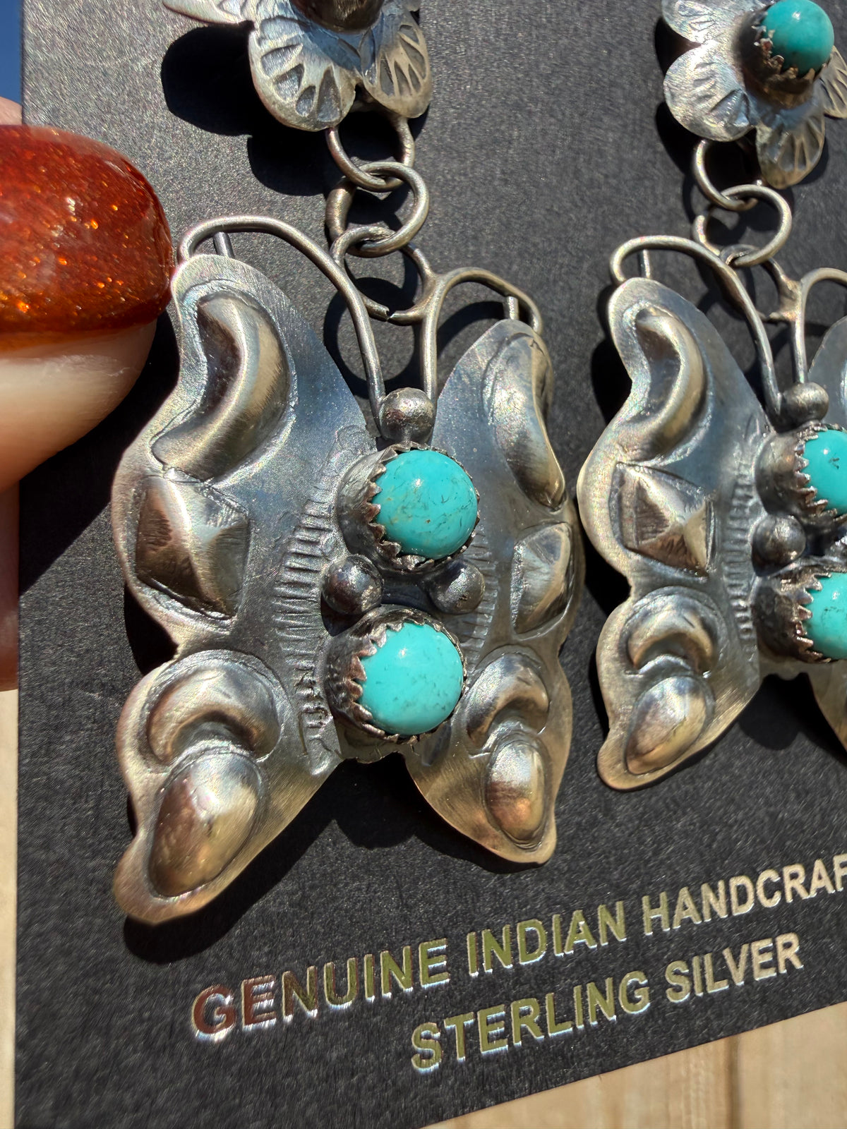 Navajo Butterfly Turquoise Sterling Silver Flower Concho Earrings