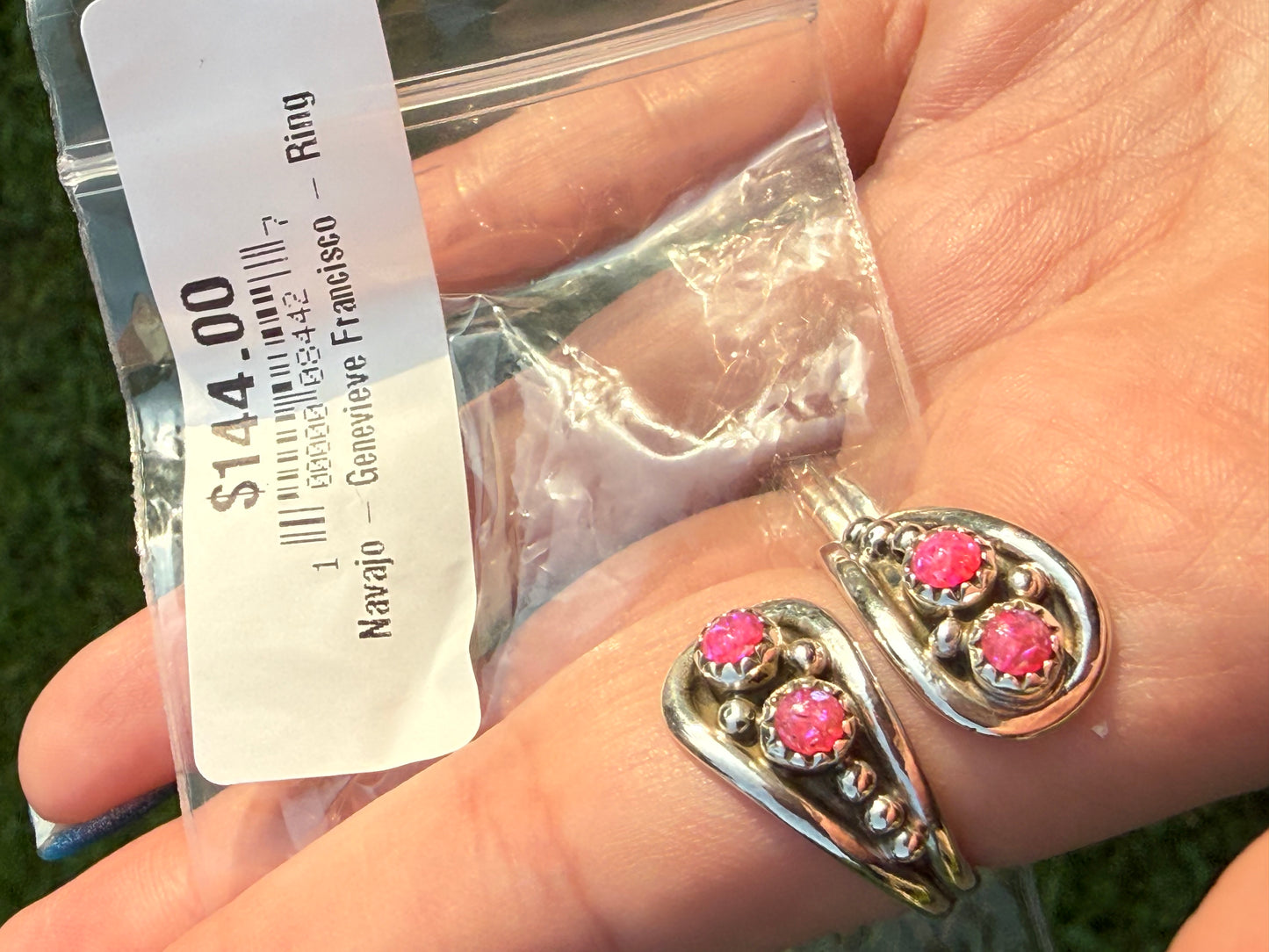 Navajo Hot Pink Balloon Opal Floater Sterling Silver Bypass Ring