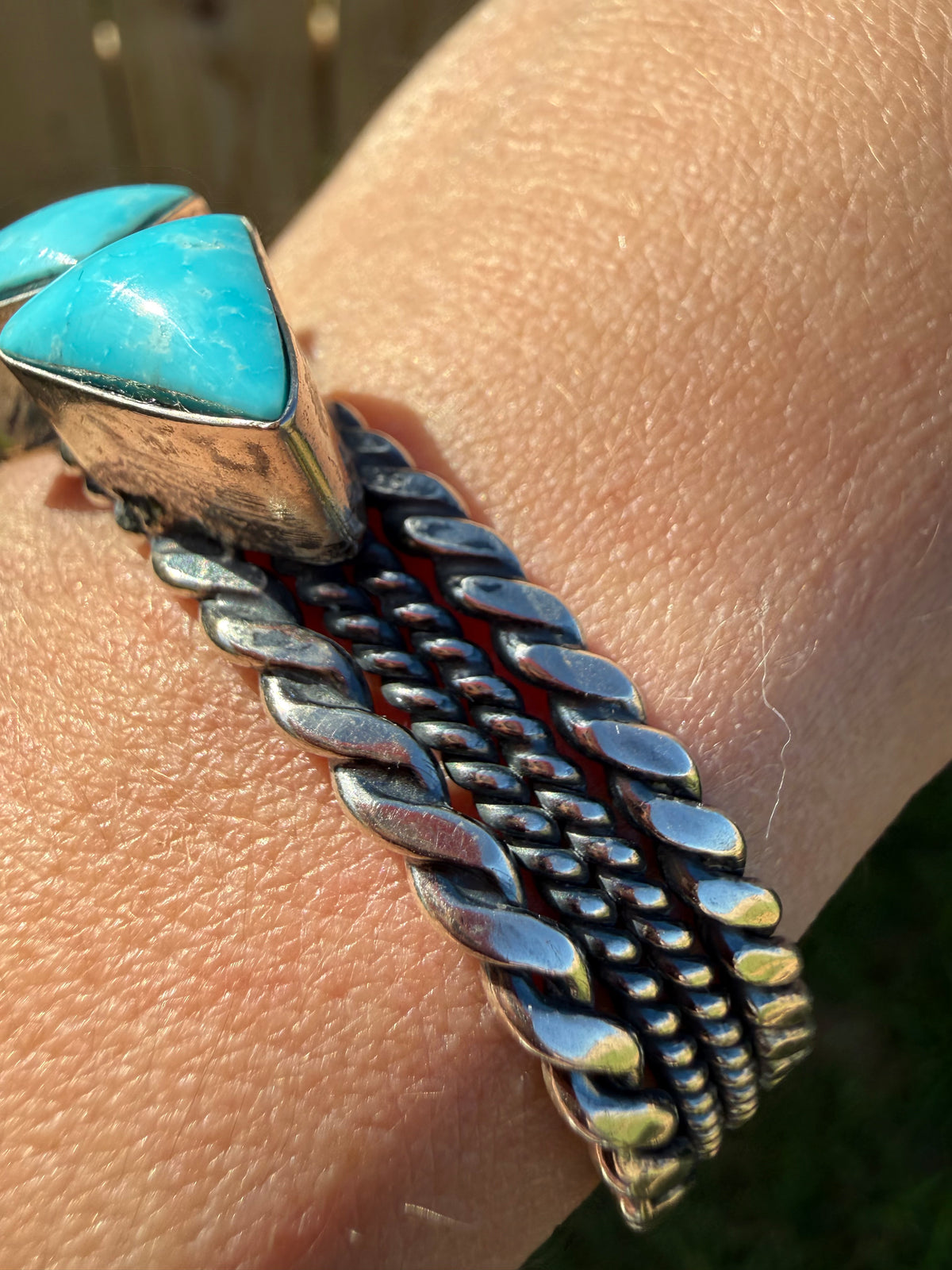 Navajo Triangle Shaped 3 Stone Sterling Silver Cuff Bracelet