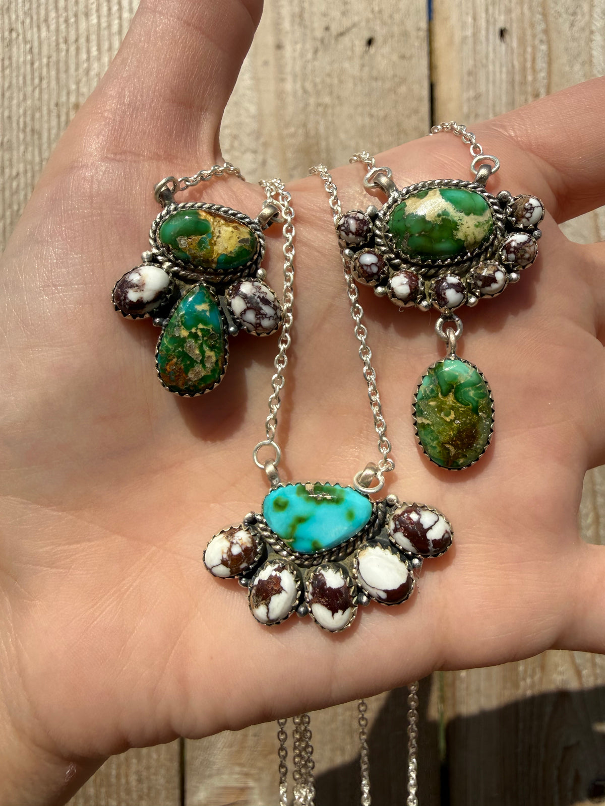 Sonoran Gold Turquoise and Wild Horse Cluster Sterling Silver Necklace