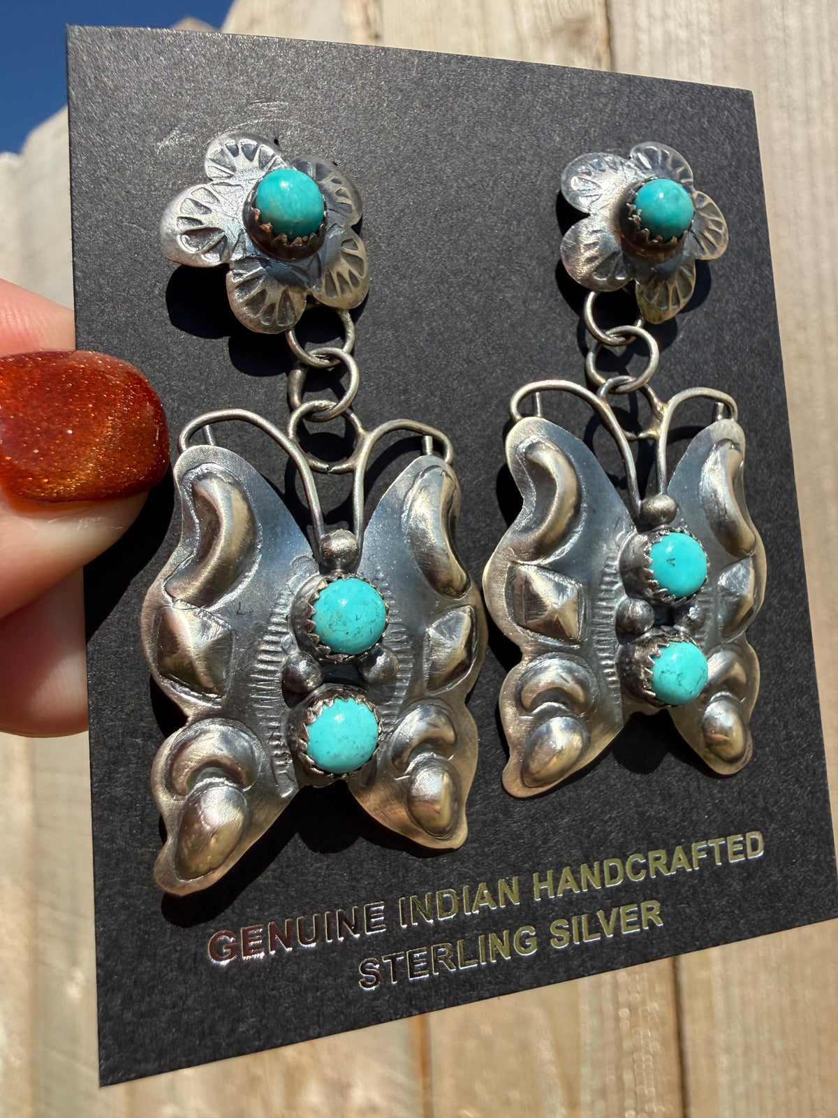 Navajo Butterfly Turquoise Sterling Silver Flower Concho Earrings