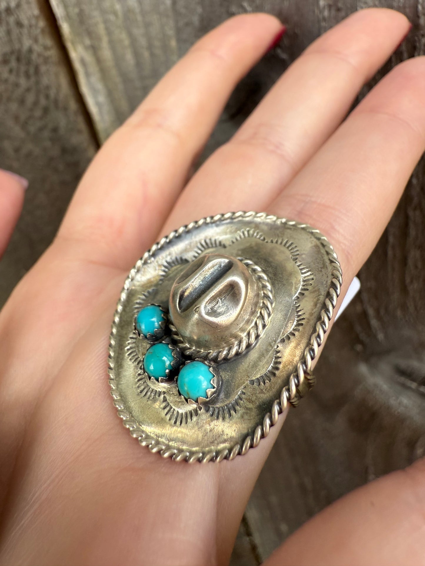 Navajo Turquoise Cowboy Hat Sterling Silver Pendant or Ring