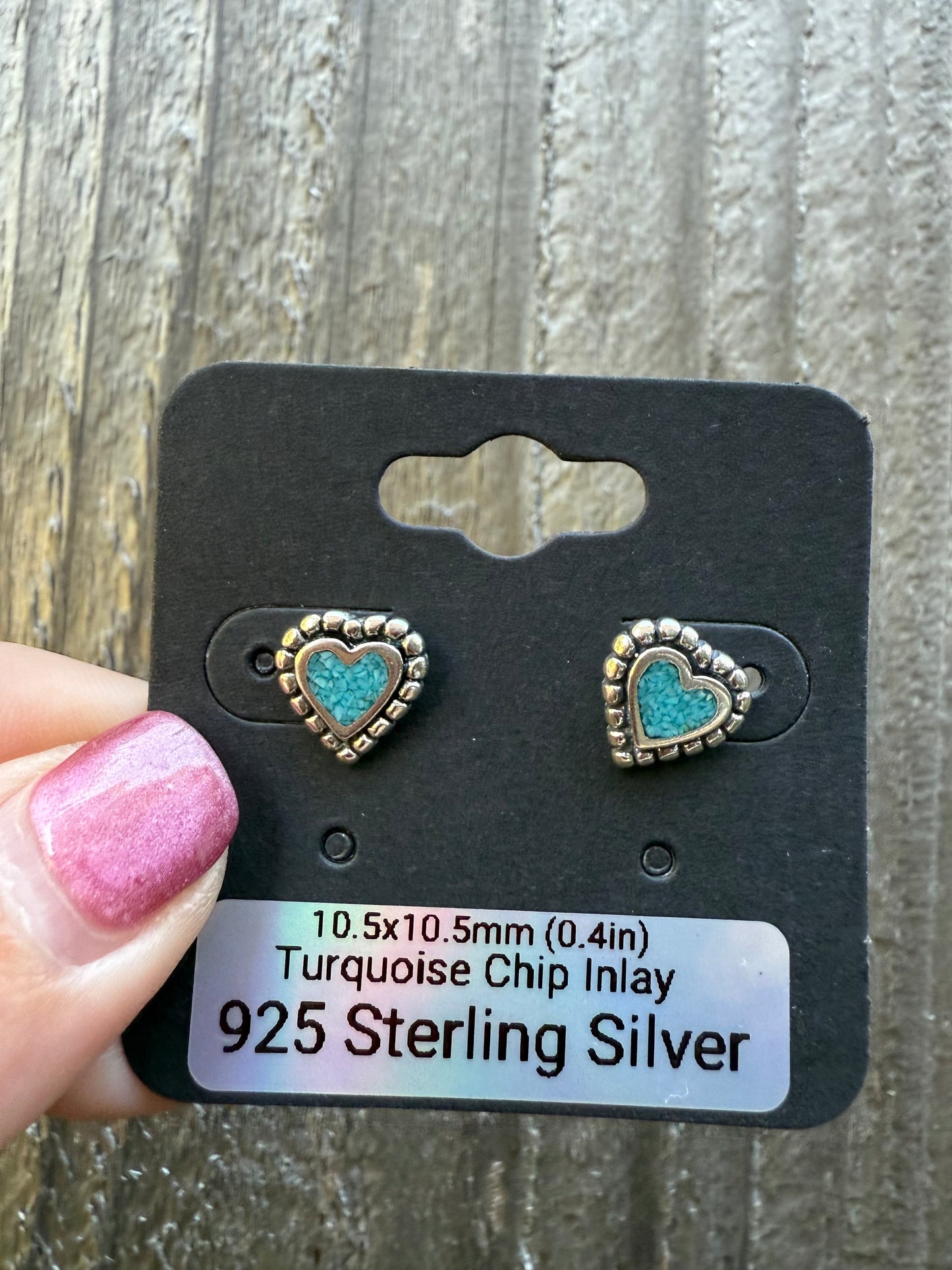 Turquoise Chip Heart Inlay 925 Sterling Silver Earrings
