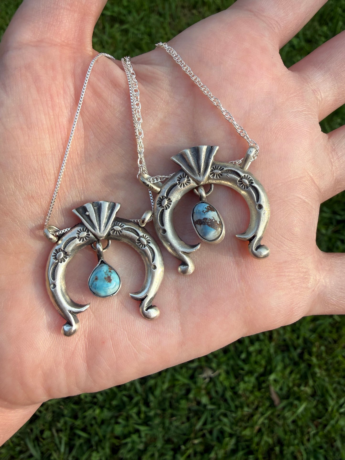 Navajo Golden Hills Turquoise Naja Sterling Silver Necklace