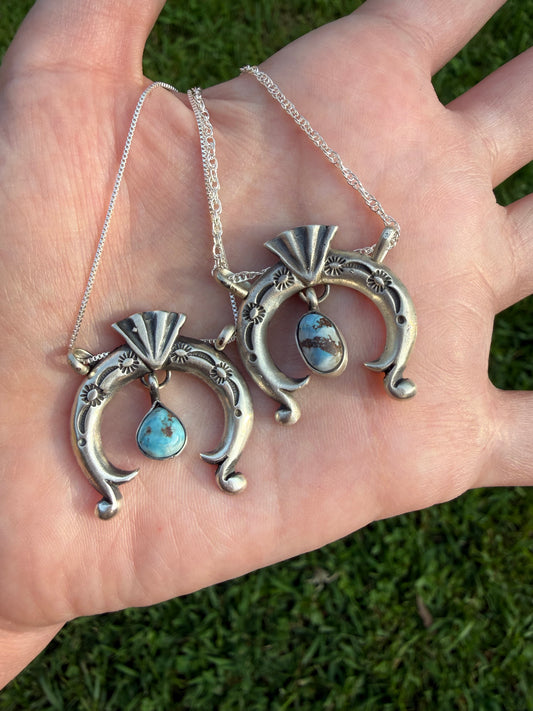 Navajo Golden Hills Turquoise Naja Sterling Silver Necklace