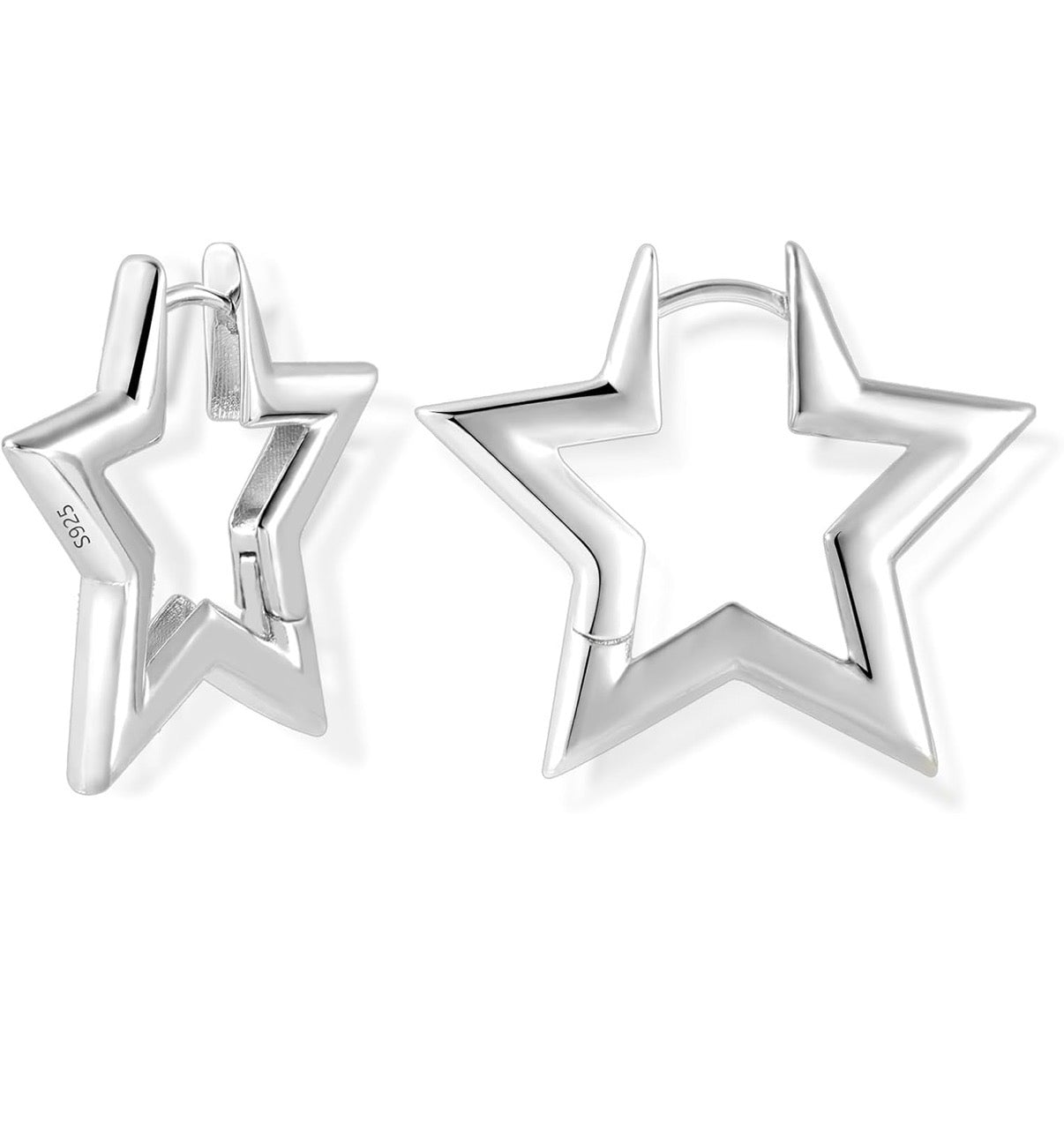 Star Sterling Silver Hypoallergenic Hoop Style Earrings