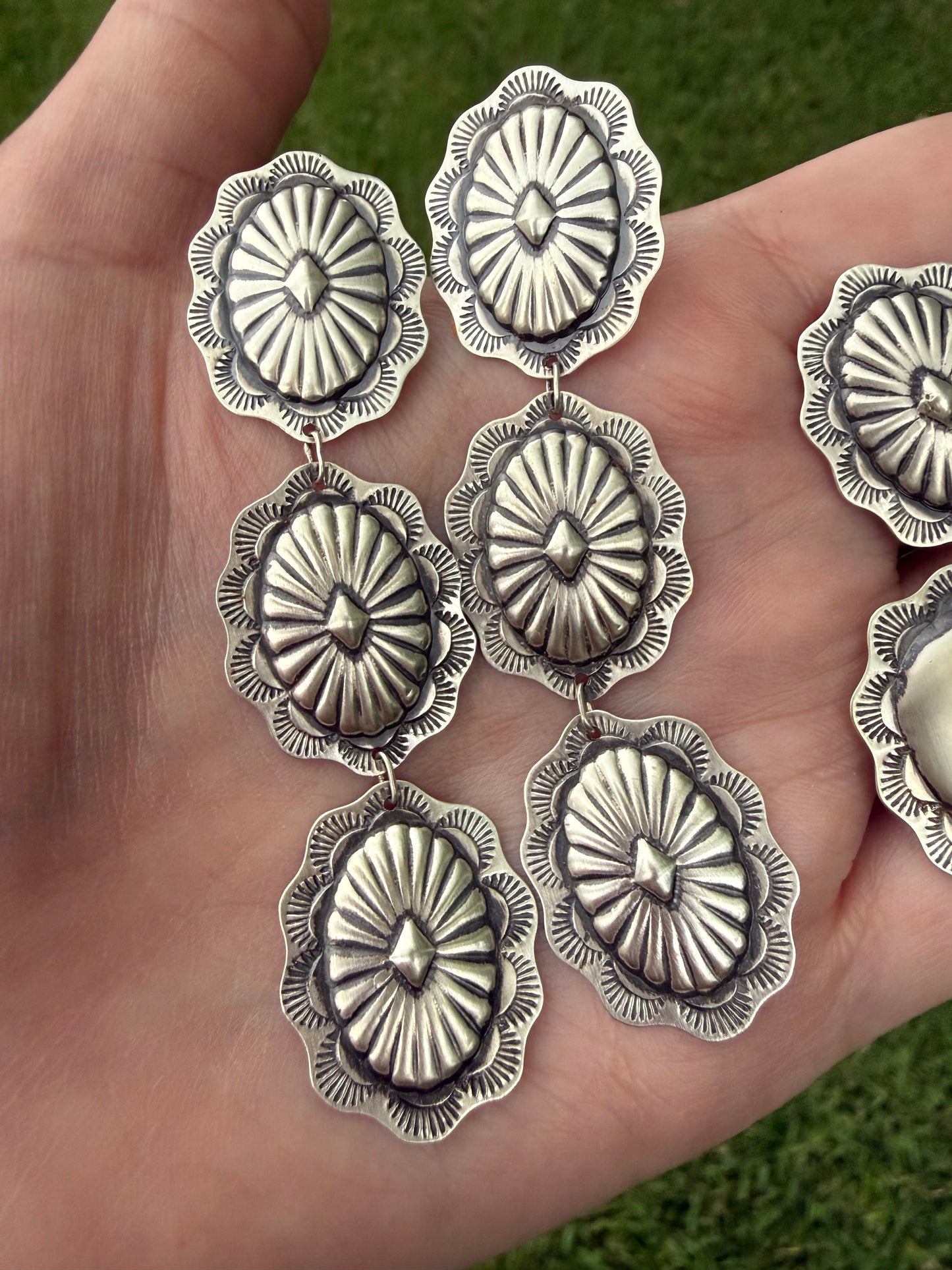 Navajo Heart or Triple Concho Sterling Silver Dangle Drop Earrings