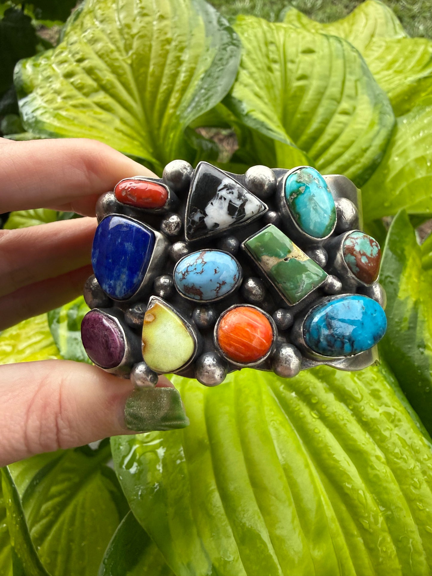 Native Navajo Multi Stone Sterling Silver Statement Cuff Chimney Butte