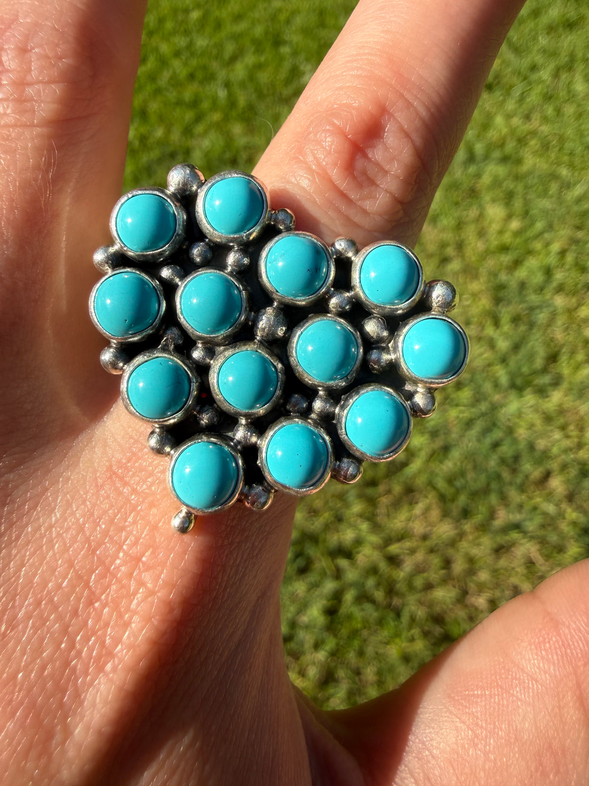 Navajo Turquoise Heart Cluster Sterling Silver Ring