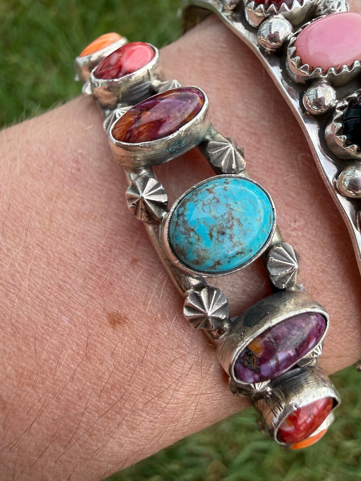 Navajo Multi Stone Colorful Rainbow Sterling Silver Cuff