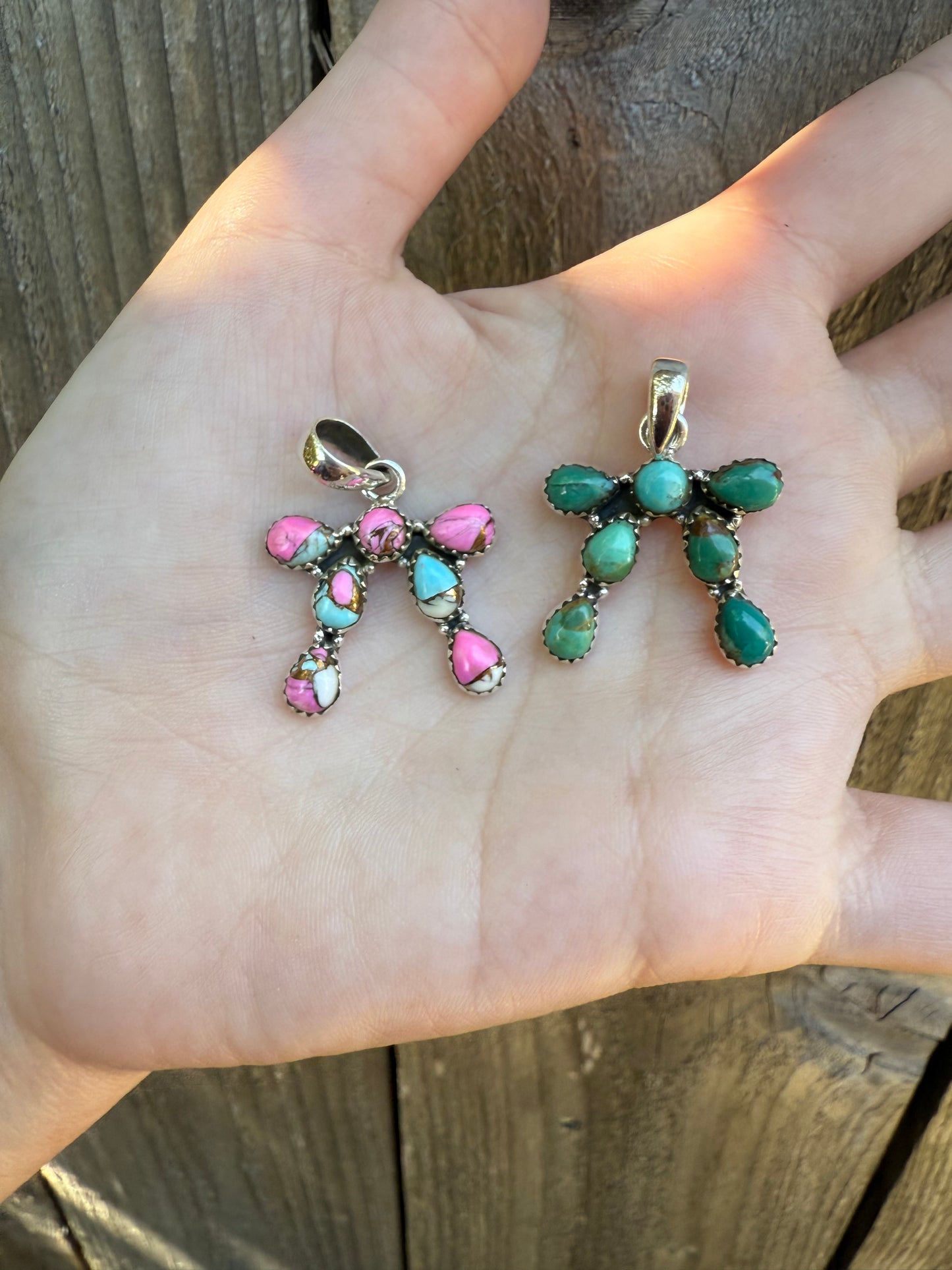 Bow Turquoise and Cotton Candy Sterling Silver Bow Pendant