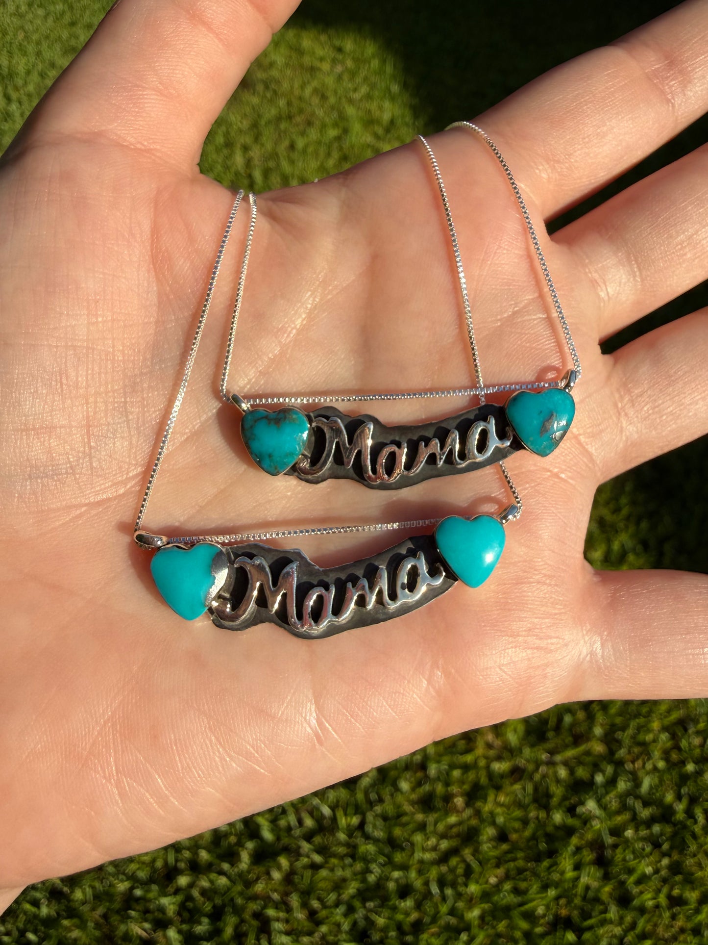 Navajo Turquoise Heart Mama Sterling Silver Plate Necklace