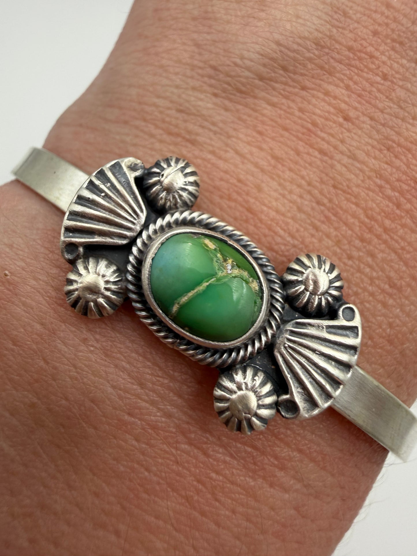 Native Sonoran Gold Turquoise Sterling Silver Cuff Bracelet