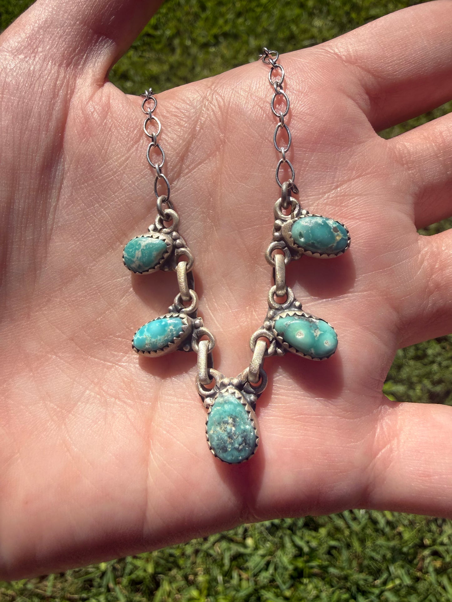 Multi 5 Stone Charm Petal Style Sterling Silver Necklace