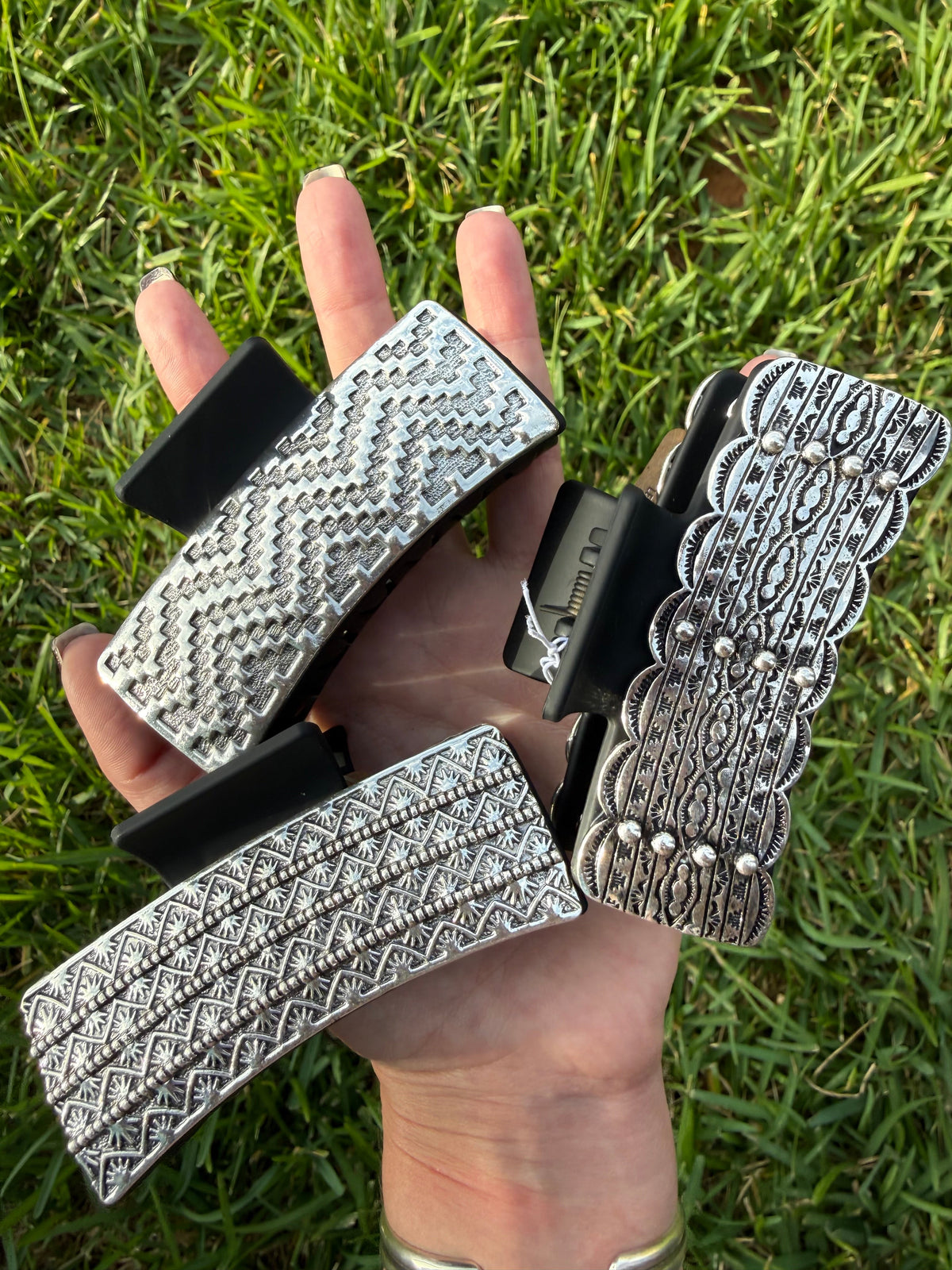 Western Silver Colored Style Hair Claw Clip