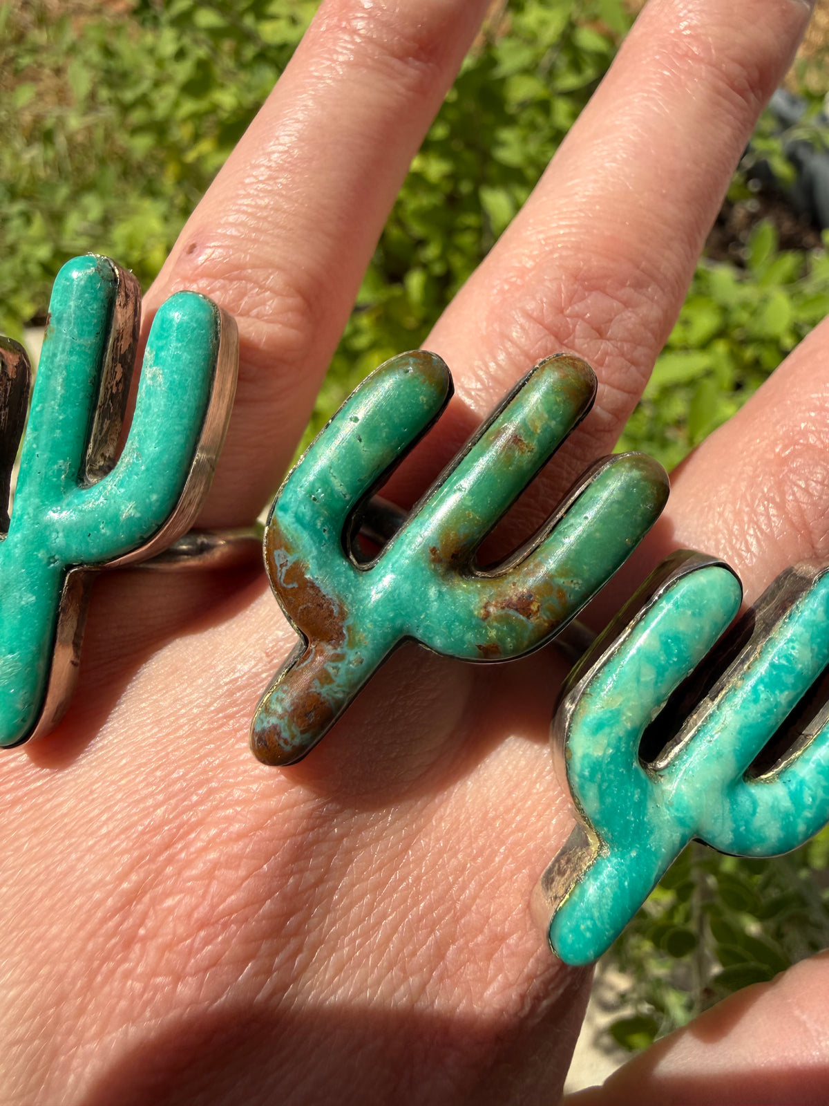 Navajo Turquoise Cactus Sterling Silver Adjustable Ring