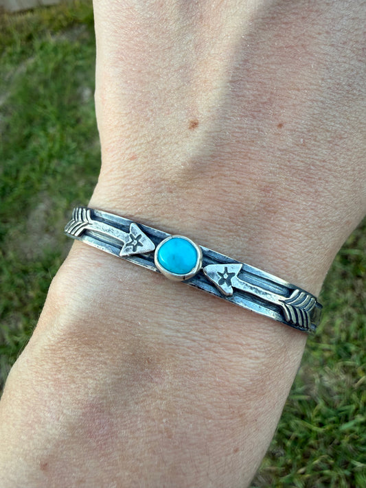 Navajo Turquoise Arrow Sterling Silver Cuff Bracelet