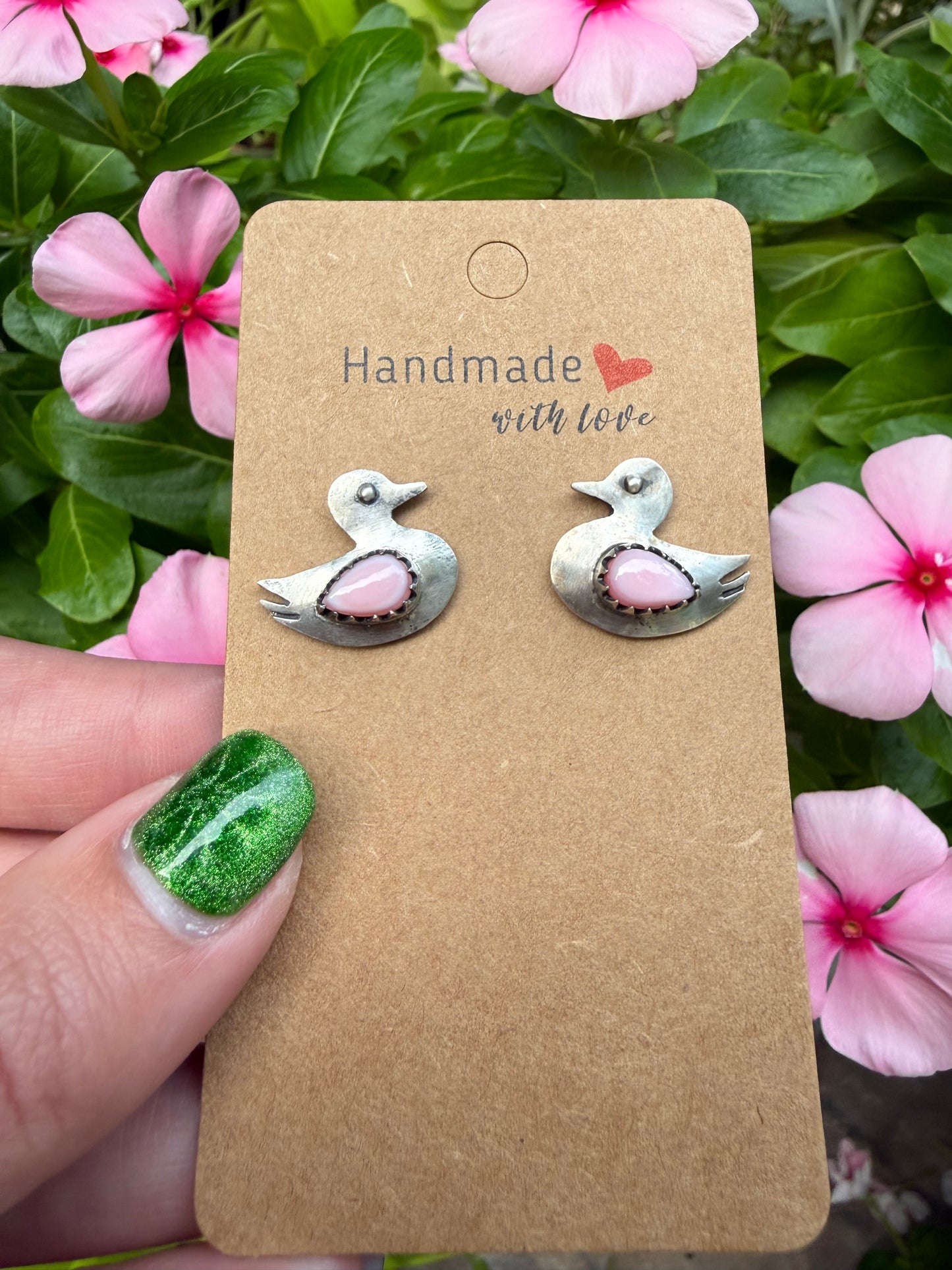 Pink Conch Duck Sterling Silver Earrings