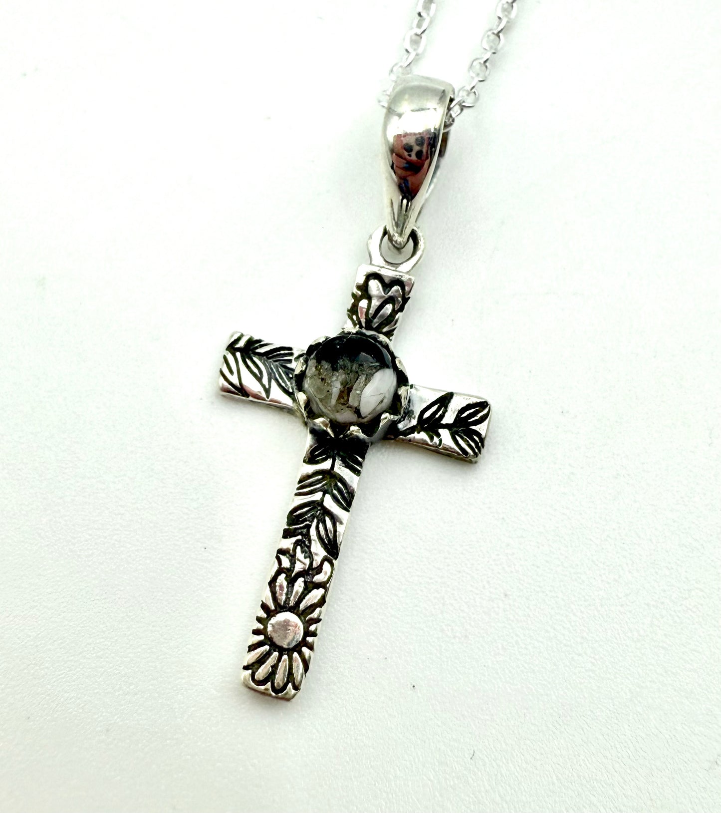 Cross Turquoise and Stone Accent Sterling Silver Necklace